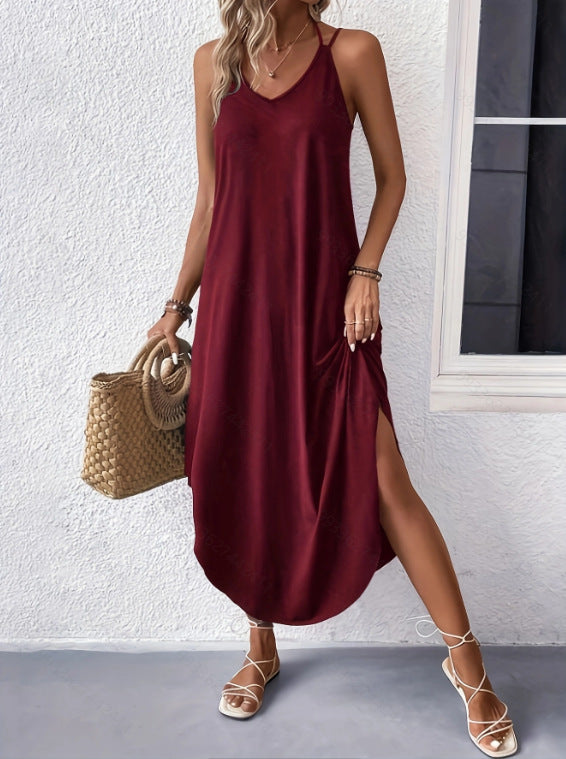 Emma – Robe fluide élégante col V estivale