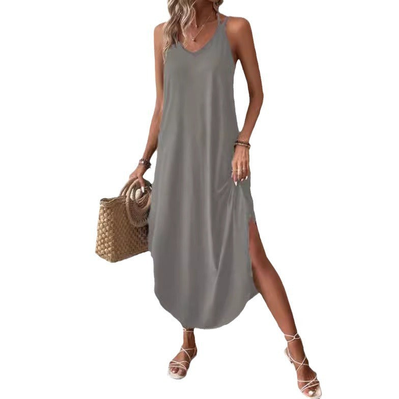 Emma – Robe fluide élégante col V estivale