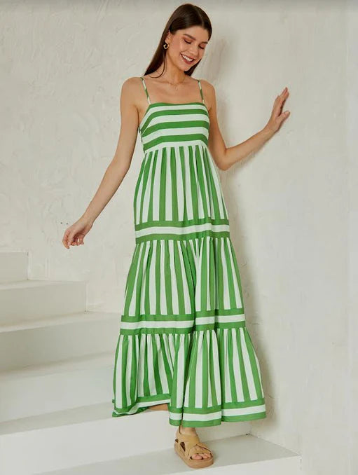 Élise – Robe Dos Nu Élegante à Rayures Légères
