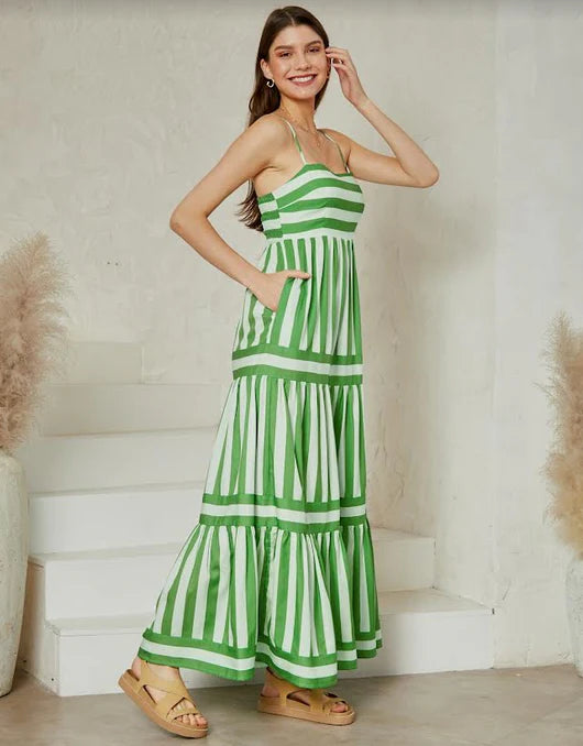 Élise – Robe Dos Nu Élegante à Rayures Légères