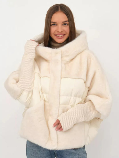 Louise- Manteau ample en coton et fourrure