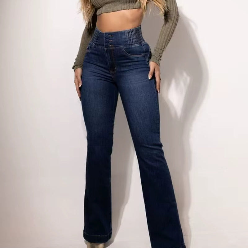 Iris – Jean élégant taille haute en denim stretch