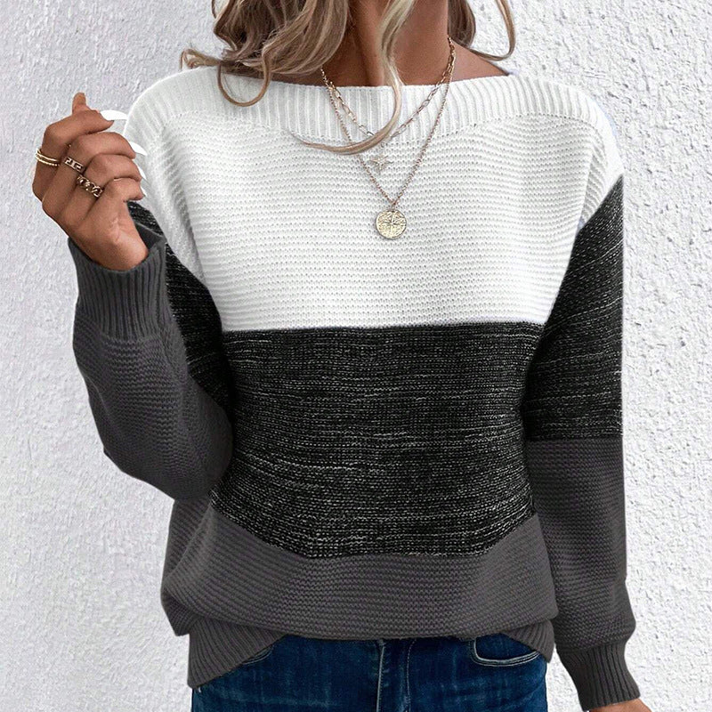 Pull doux et élégant en patchwork tricolore