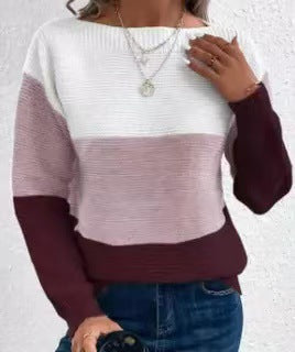 Pull doux et élégant en patchwork tricolore