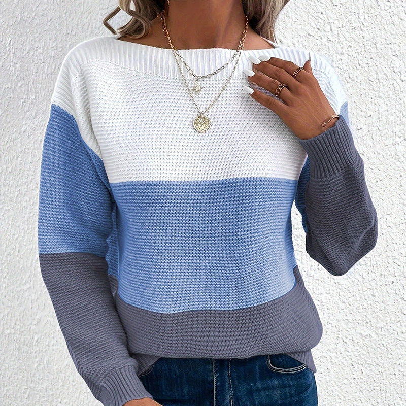 Pull doux et élégant en patchwork tricolore