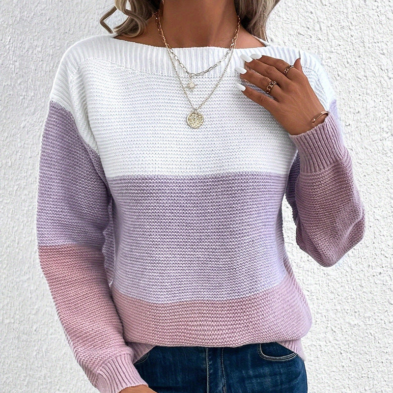 Pull doux et élégant en patchwork tricolore