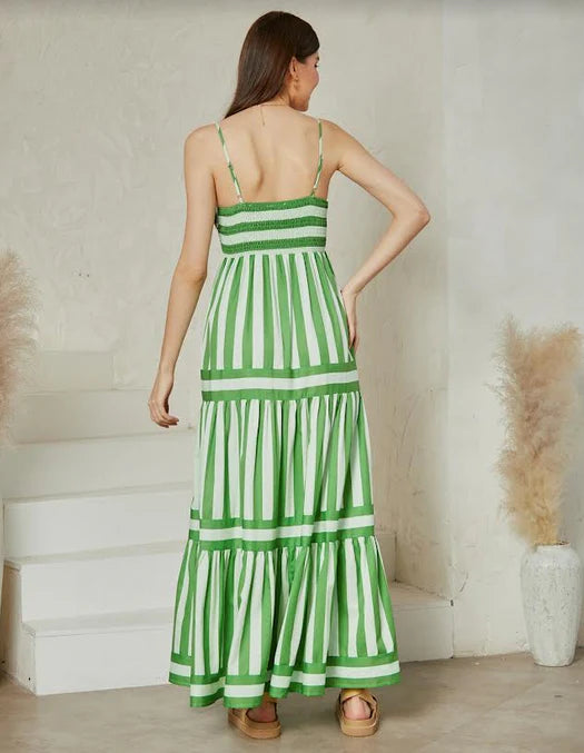 Élise – Robe Dos Nu Élegante à Rayures Légères