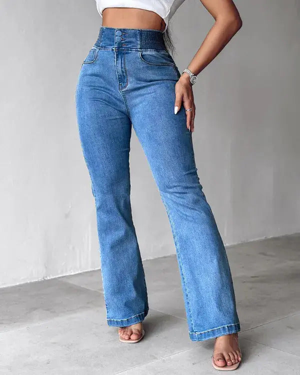 Iris – Jean élégant taille haute en denim stretch